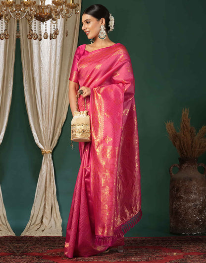 Pink Silk Blend Woven Banarasi Saree