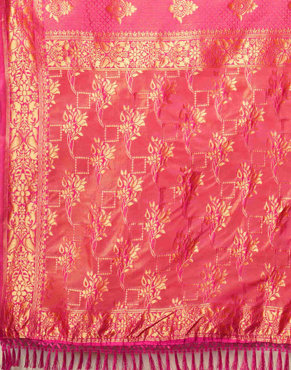 Pink Silk Blend Woven Banarasi Saree