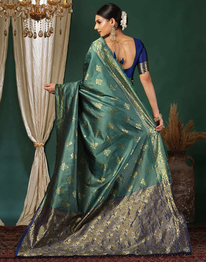 Green Silk Blend Woven Banarasi Saree