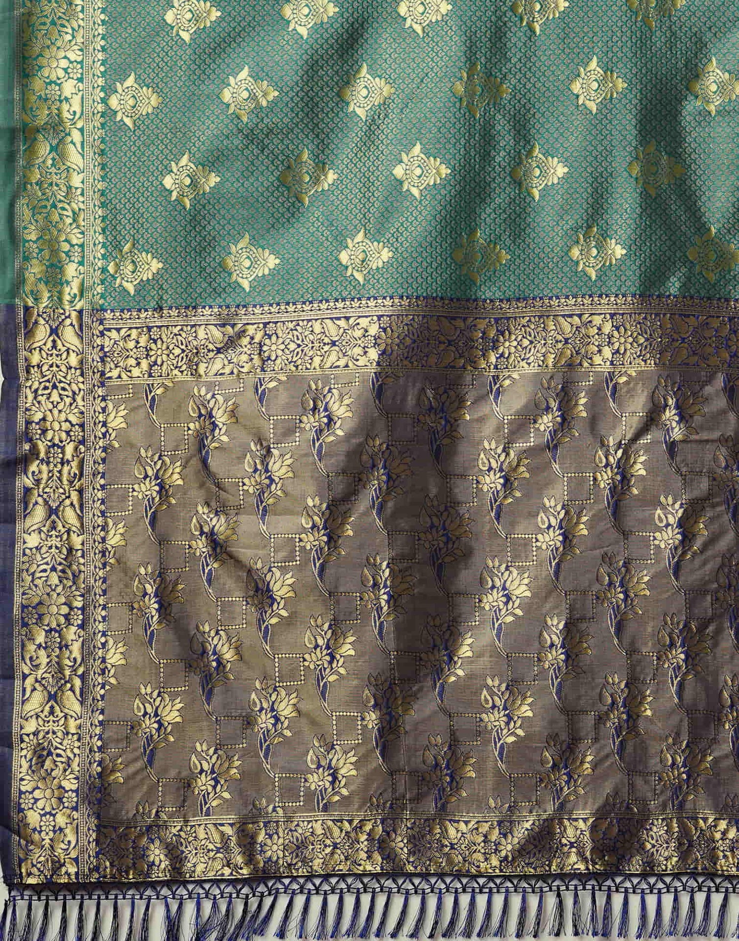 Green Silk Blend Woven Banarasi Saree