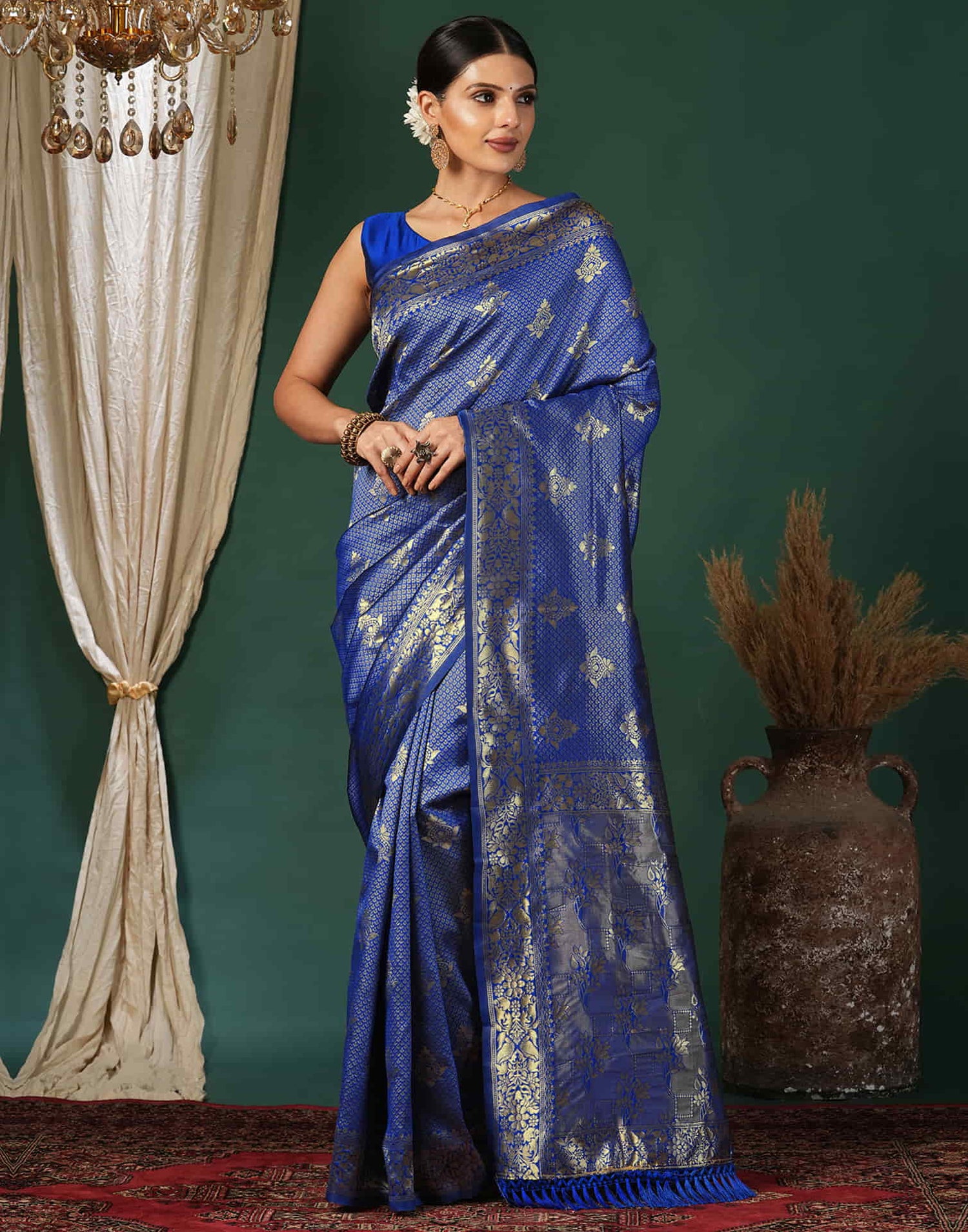 Blue Silk Blend Woven Banarasi Saree