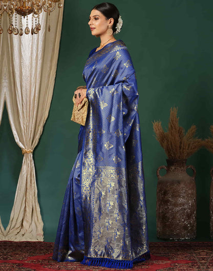 Blue Silk Blend Woven Banarasi Saree