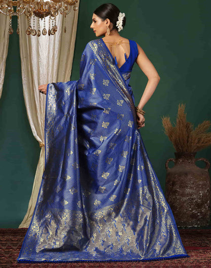 Blue Silk Blend Woven Banarasi Saree