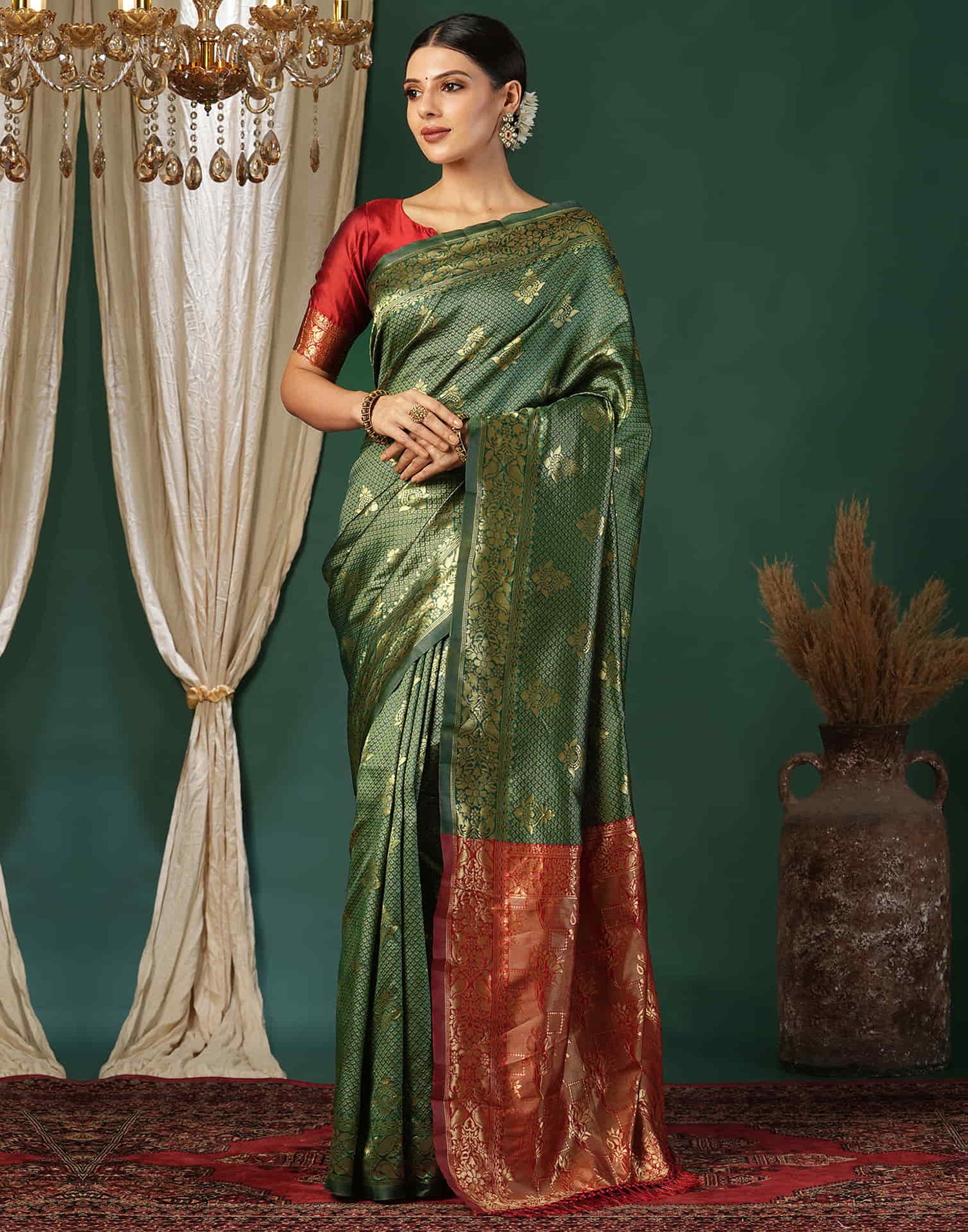 Dark Green Silk Weaving Banarasi Saree