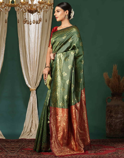 Green Silk Blend Woven Banarasi Saree