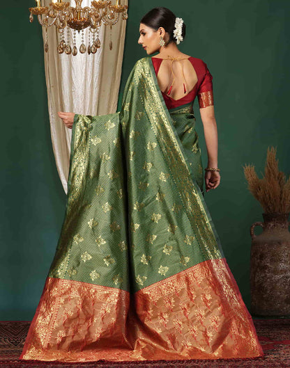 Green Silk Blend Woven Banarasi Saree