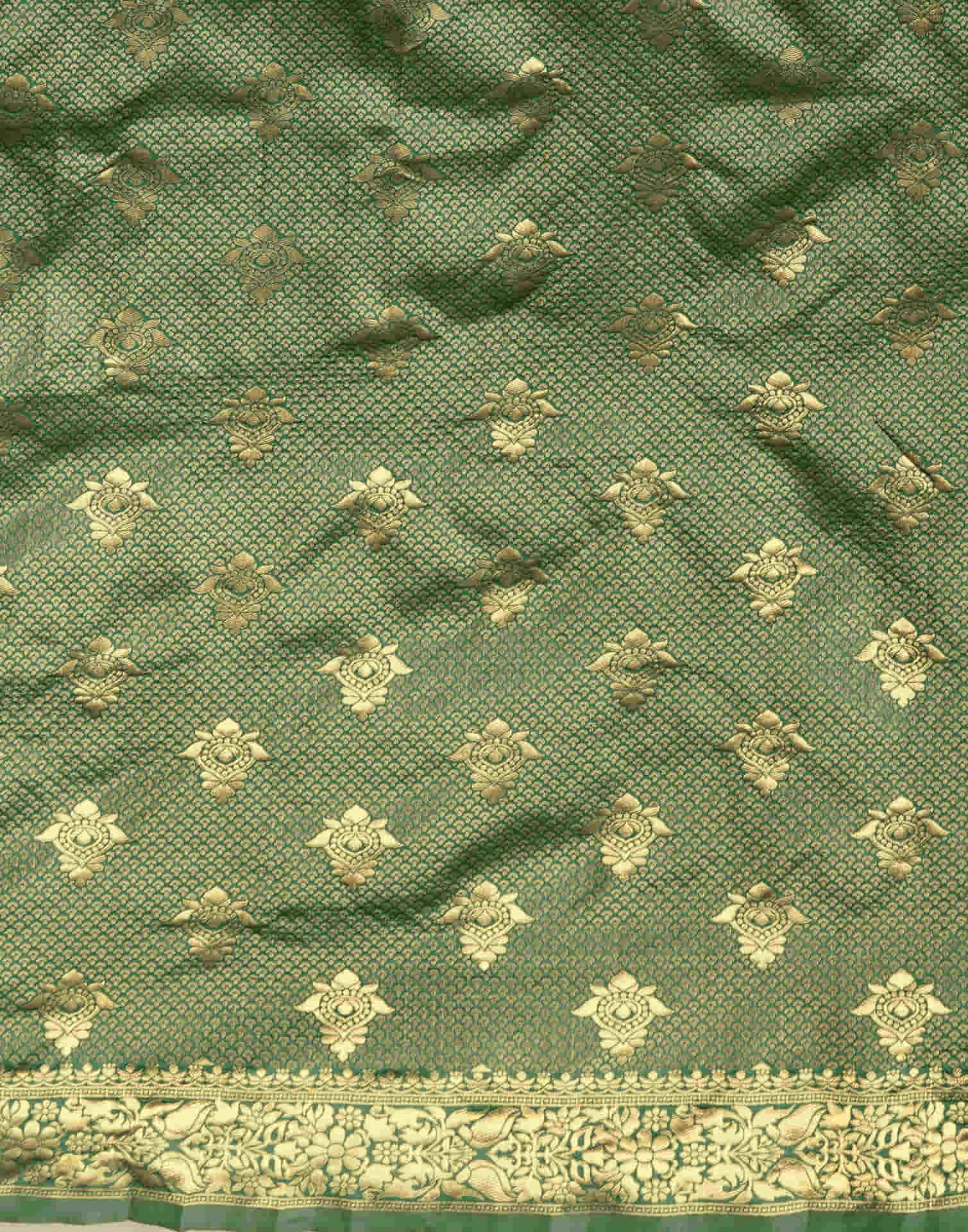 Green Silk Blend Woven Banarasi Saree