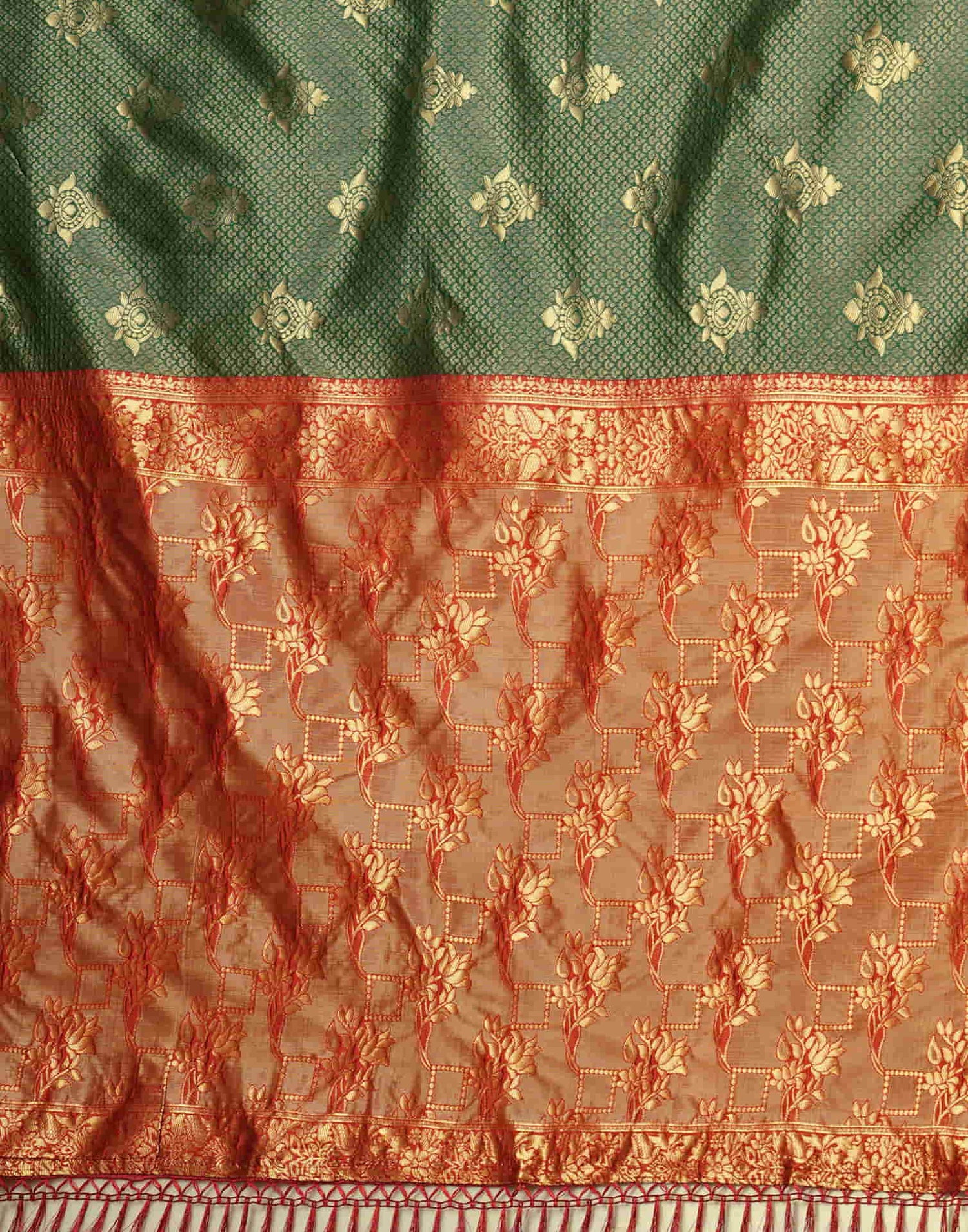 Green Silk Blend Woven Banarasi Saree