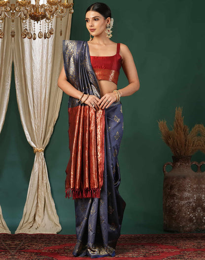 Blue Silk Blend Woven Banarasi Saree