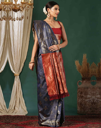 Navy Blue Silk Weaving Banarasi Saree