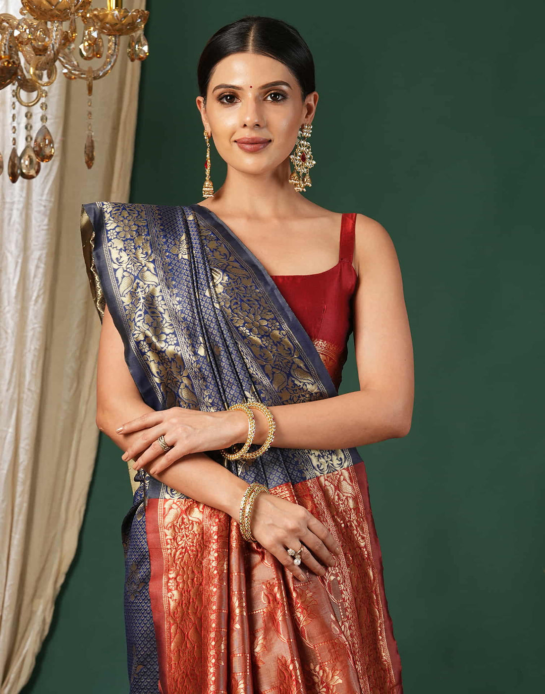 Navy Blue Silk Weaving Banarasi Saree