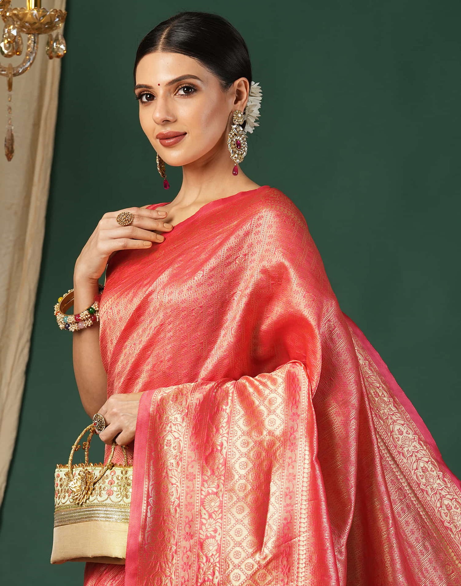 Red Silk Blend Woven Banarasi Saree