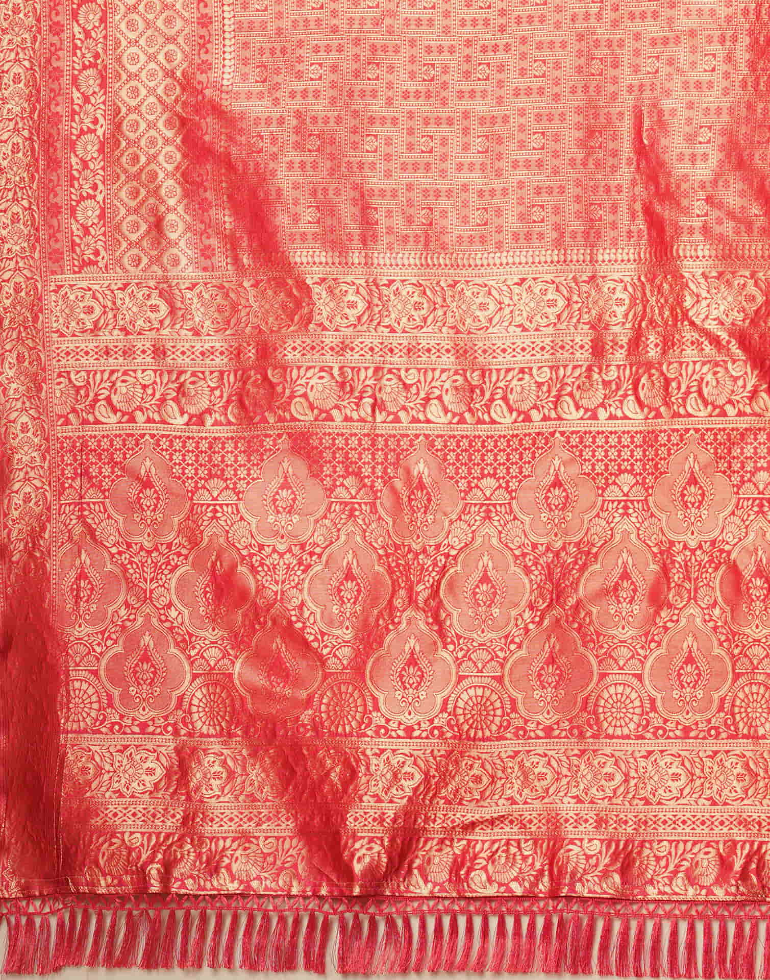 Red Silk Blend Woven Banarasi Saree