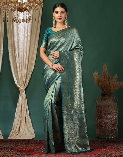 Green Silk Blend Woven Banarasi Saree