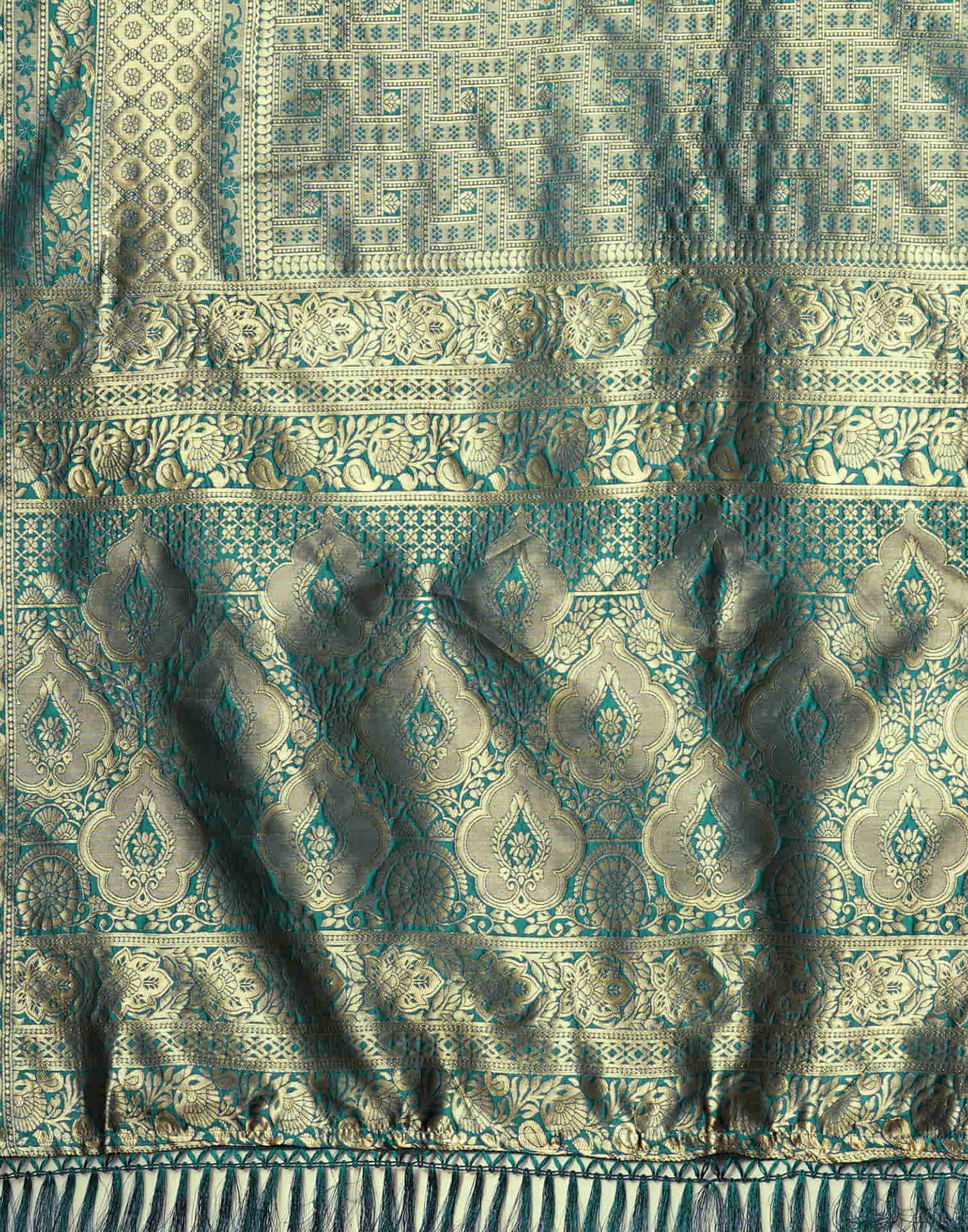 Green Silk Blend Woven Banarasi Saree