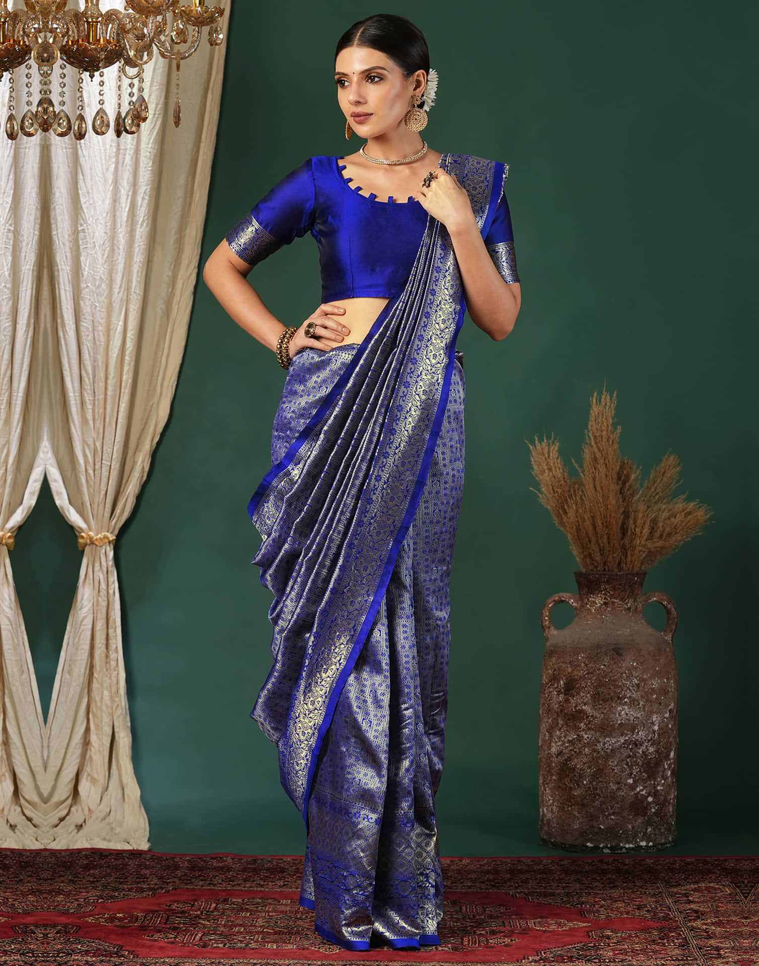 Blue Silk Blend Woven Banarasi Saree