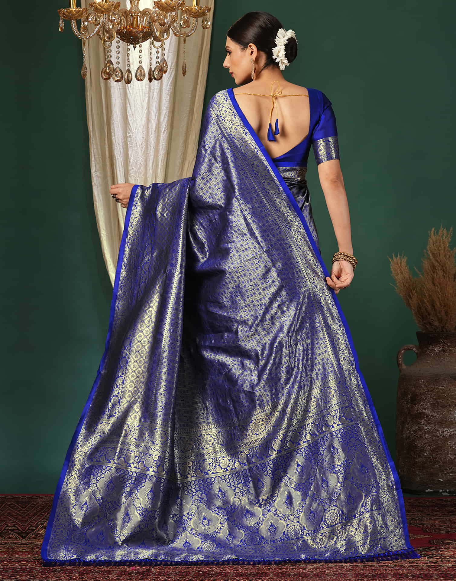 Blue Silk Blend Woven Banarasi Saree