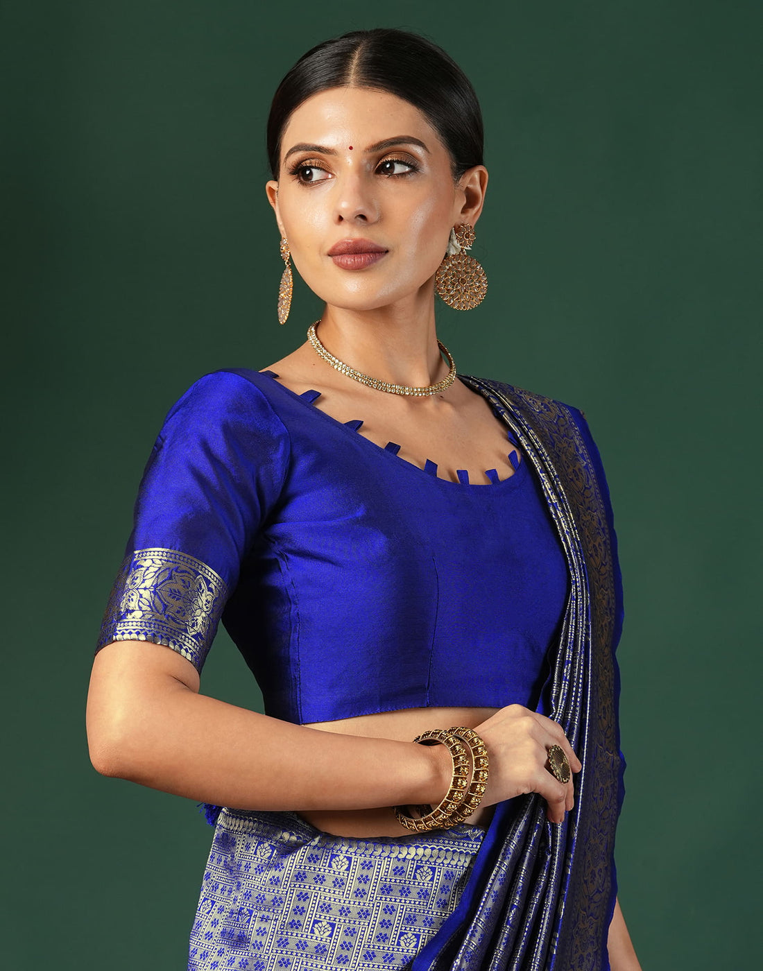 Blue Silk Blend Woven Banarasi Saree