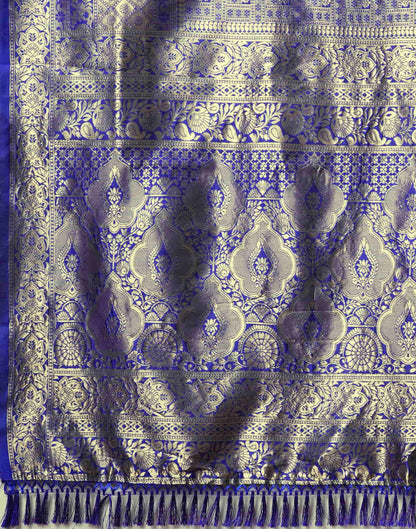 Blue Silk Blend Woven Banarasi Saree