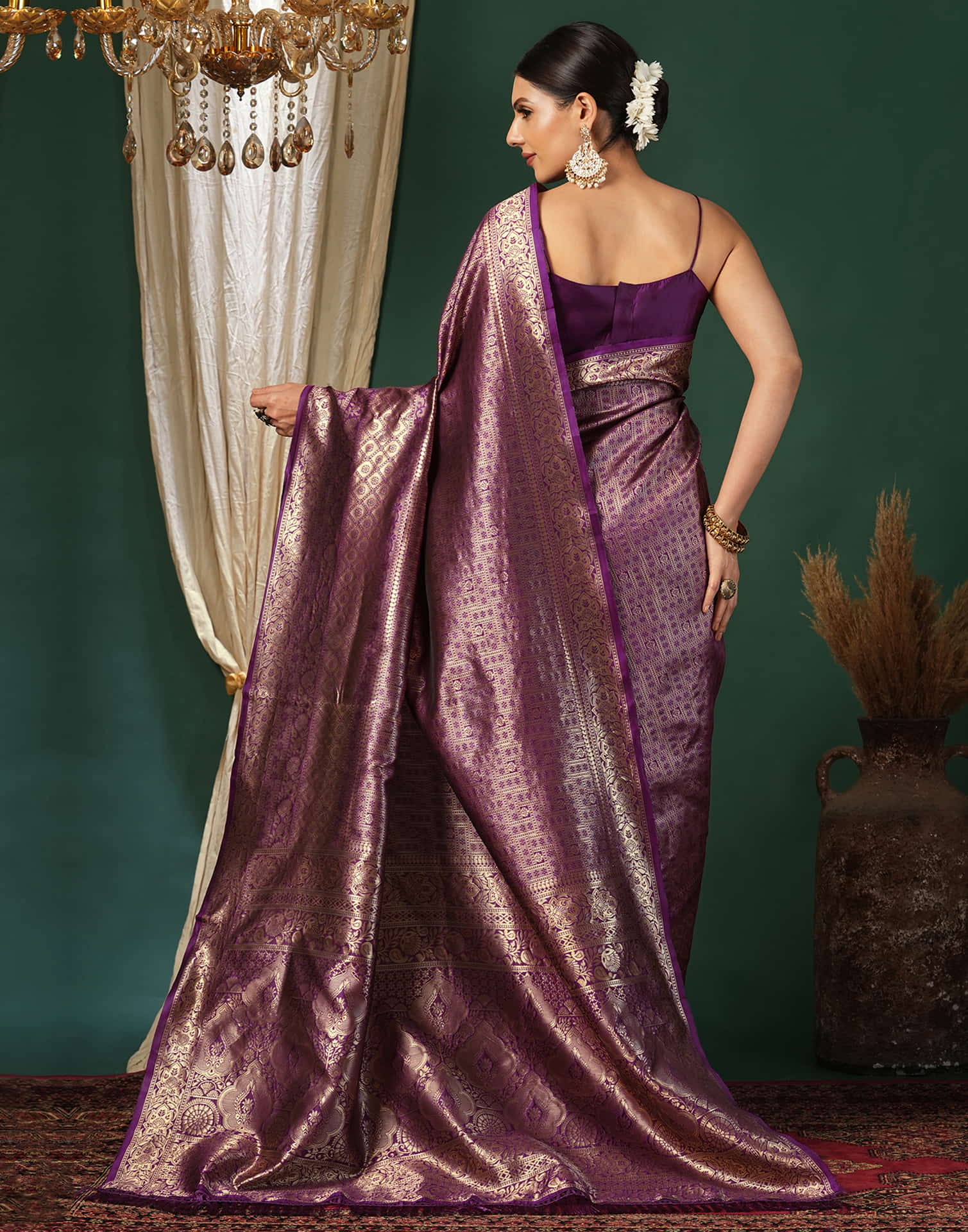 Purple Silk Blend Woven Banarasi Saree