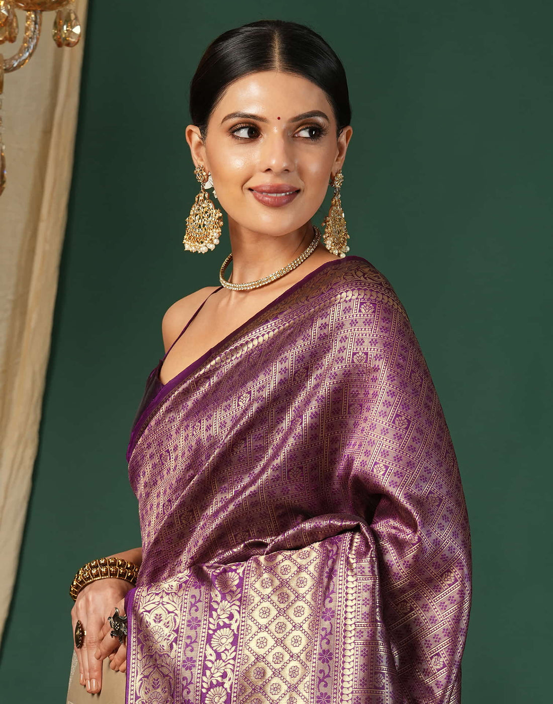 Purple Silk Blend Woven Banarasi Saree