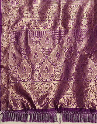 Purple Silk Blend Woven Banarasi Saree