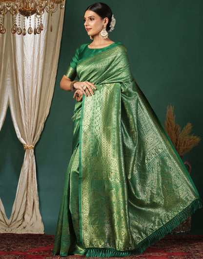 Green Silk Blend Woven Banarasi Saree