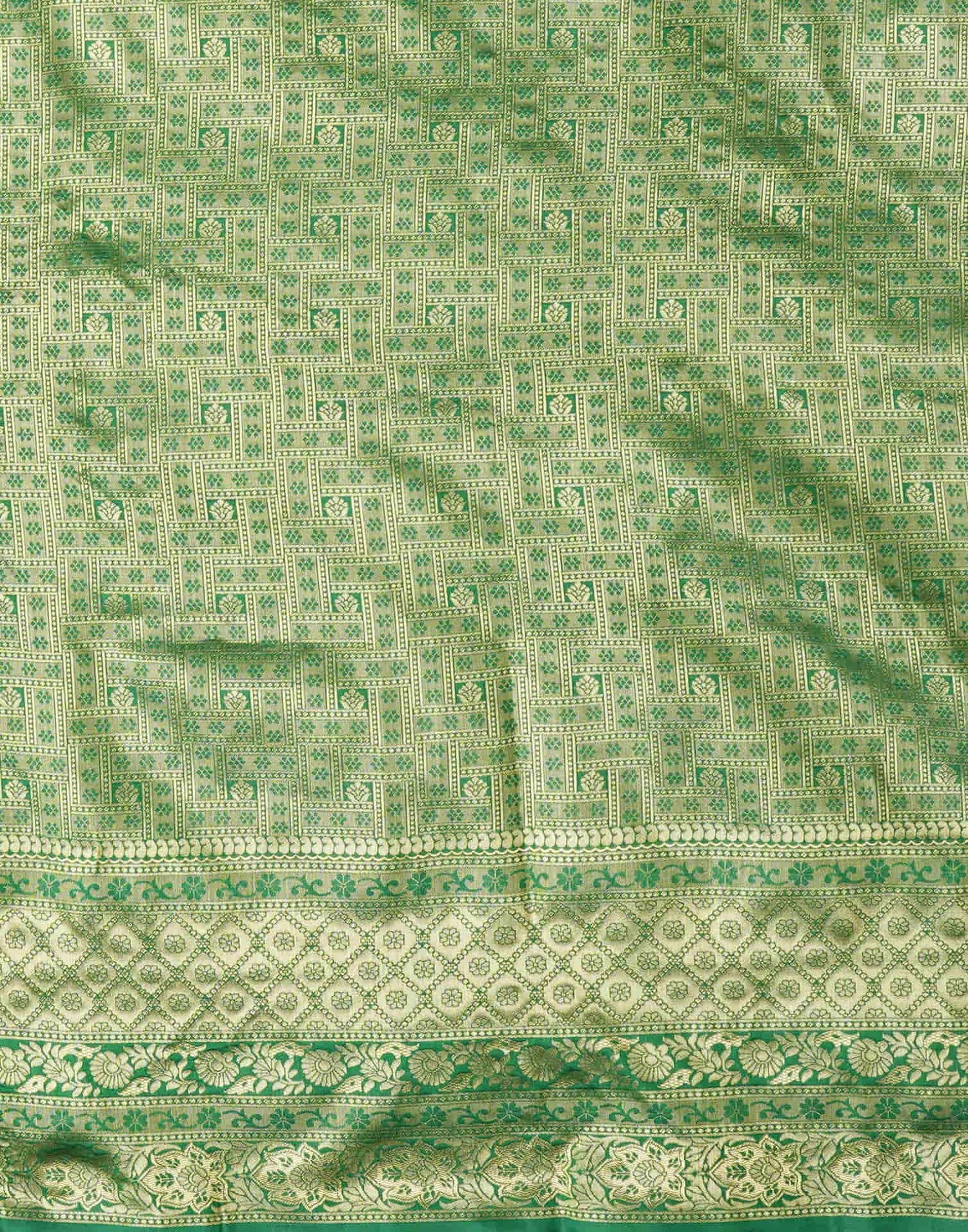 Green Silk Blend Woven Banarasi Saree