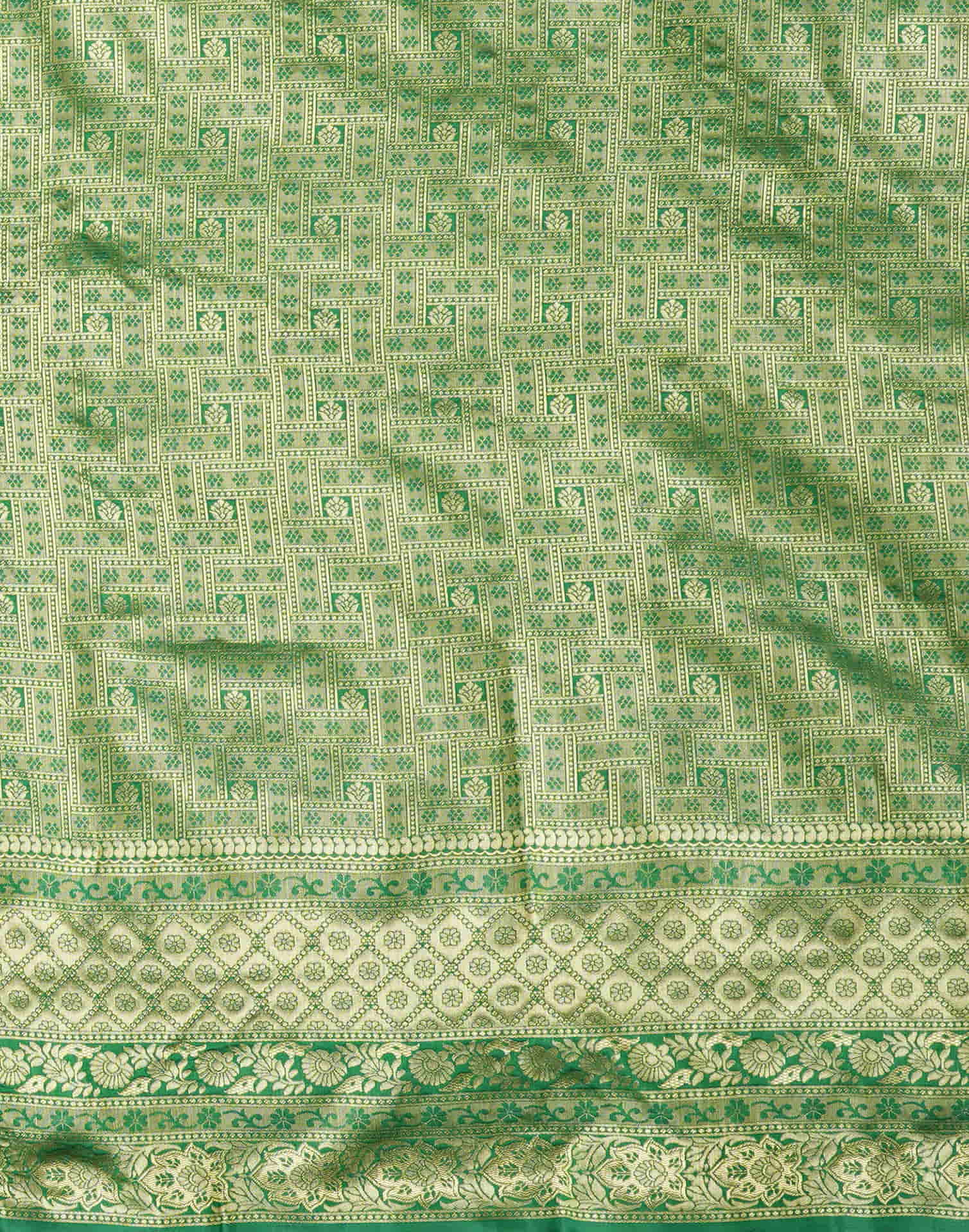 Green Silk Blend Woven Banarasi Saree