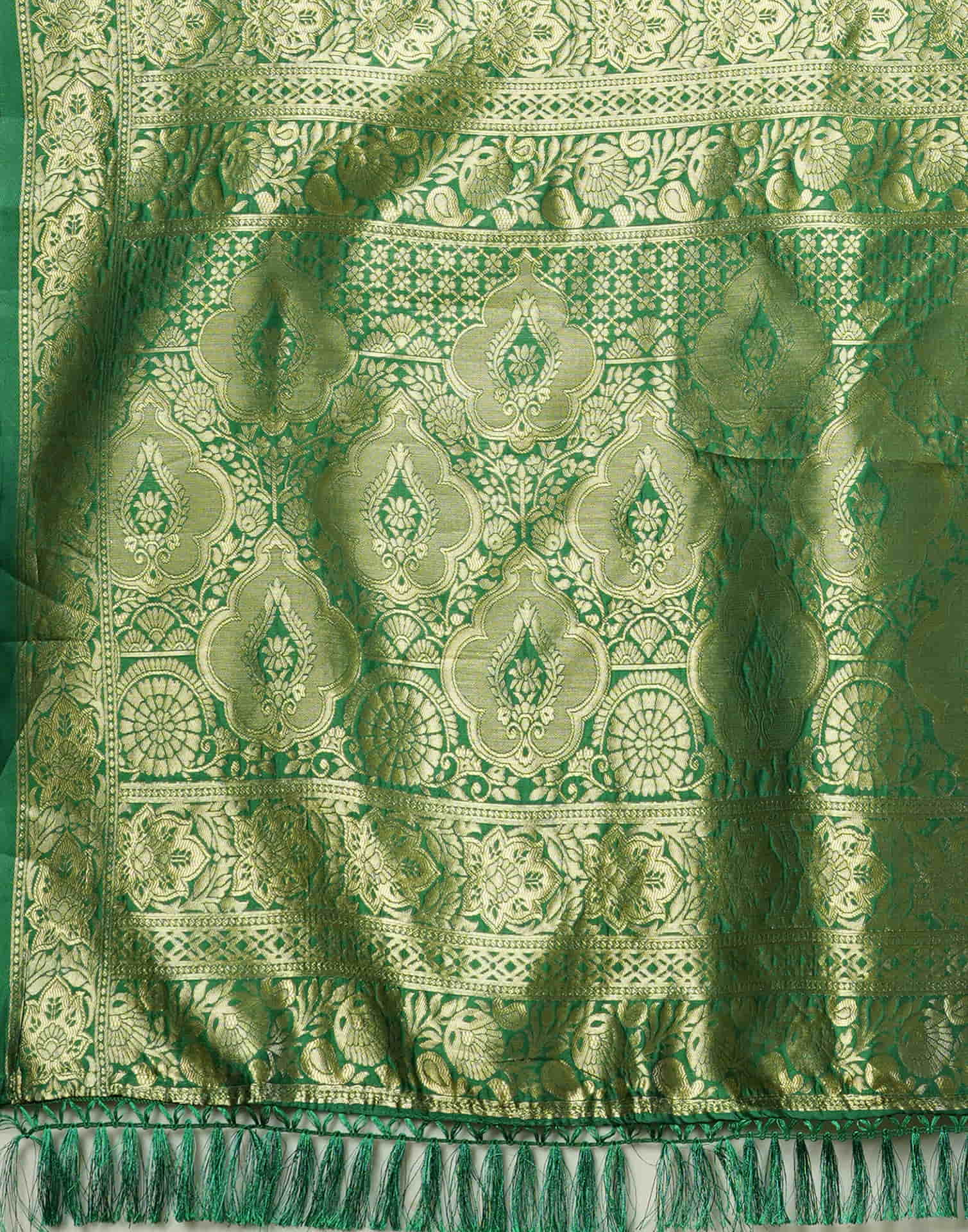 Green Silk Blend Woven Banarasi Saree