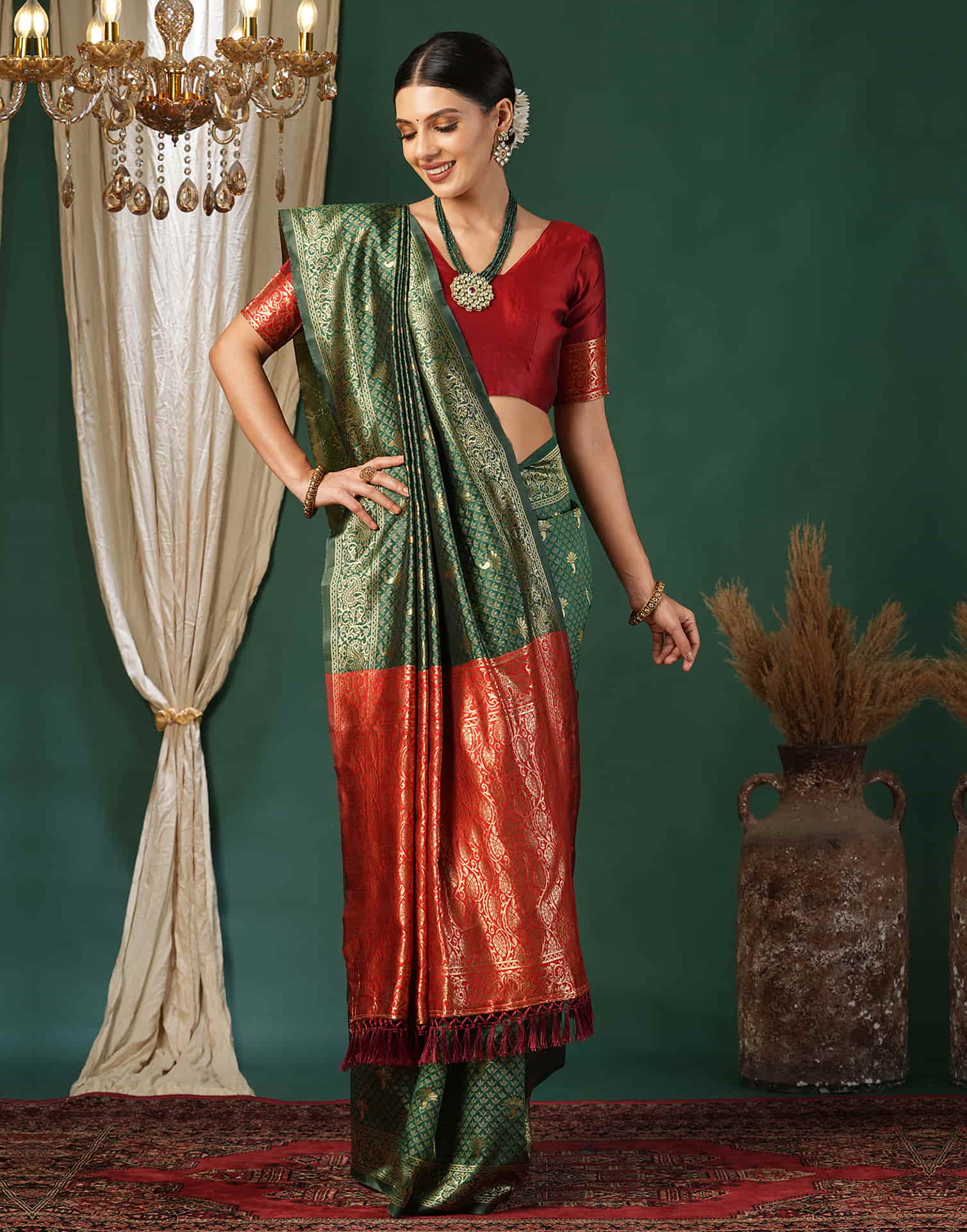 Dark Green Silk Woven Banarasi Saree