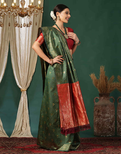 Green Silk Blend Woven Banarasi Saree