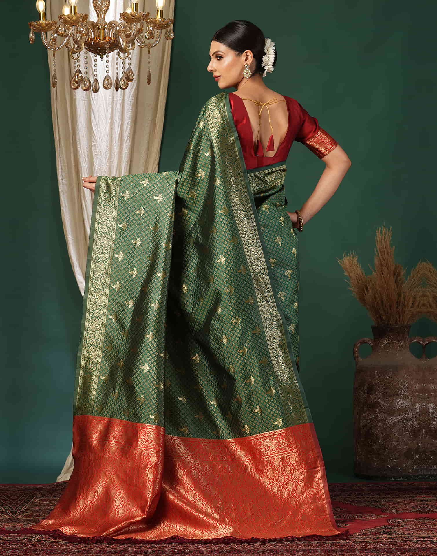 Dark Green Silk Woven Banarasi Saree