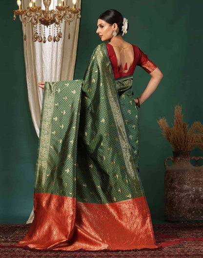 Dark Green Silk Woven Banarasi Saree