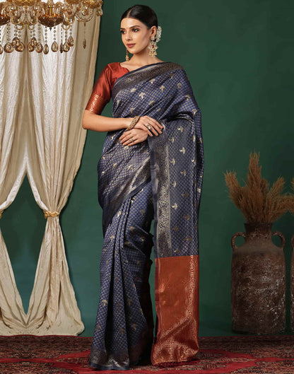 Dark Blue Silk Woven Banarasi Saree