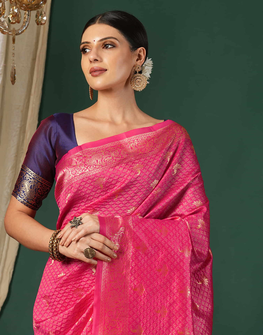 Rani Pink Silk Woven Banarasi Saree