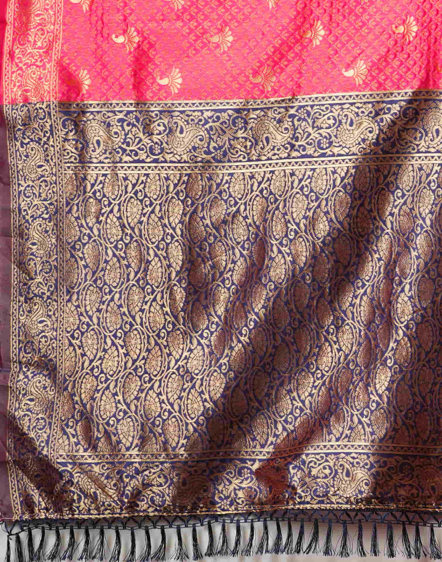 Pink Silk Blend Woven Banarasi Saree