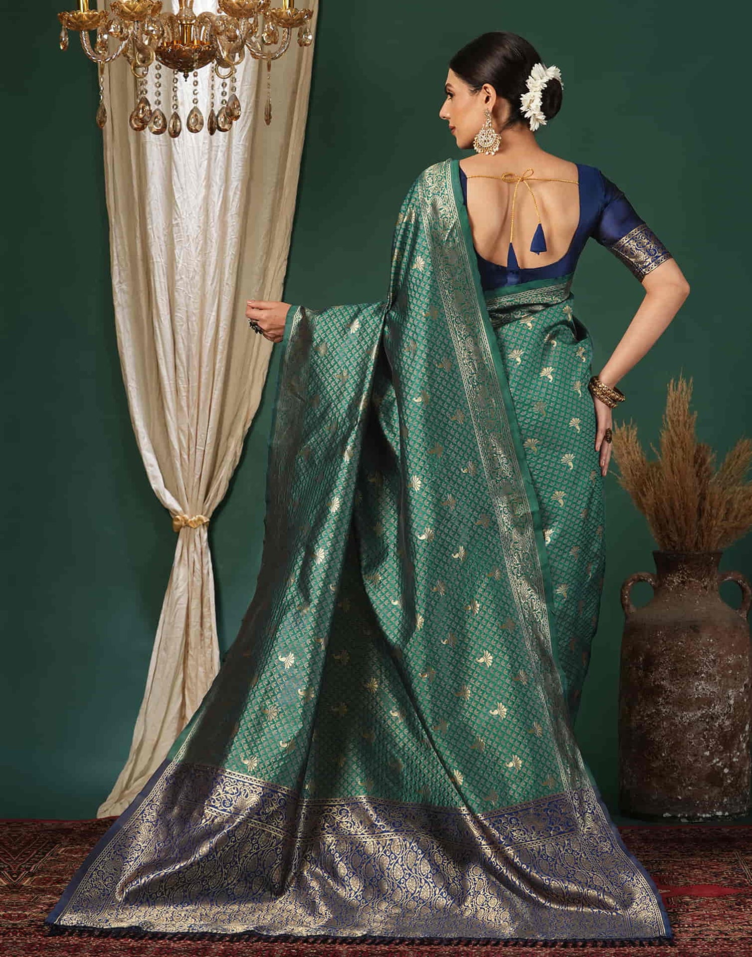 Teal Green Silk Weaving Banarasi Saree