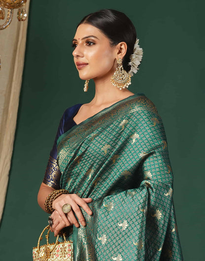 Teal Green Silk Weaving Banarasi Saree