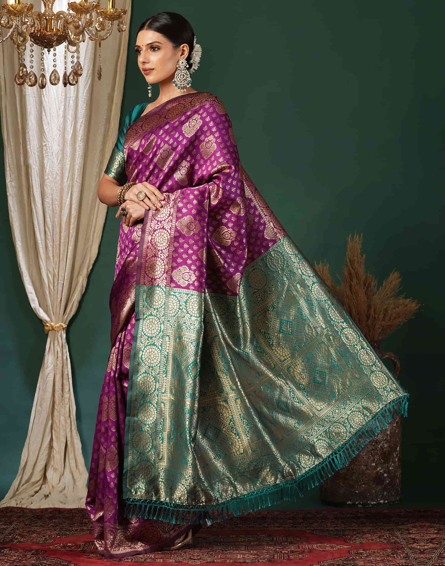 Purple Silk Blend Woven Banarasi Saree