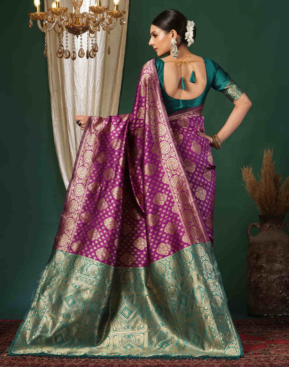 Purple Silk Blend Woven Banarasi Saree