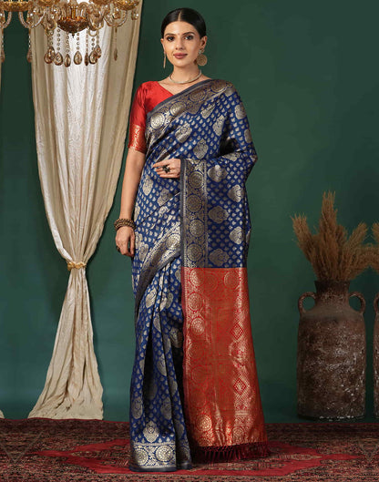 Blue Silk Blend Woven Banarasi Saree