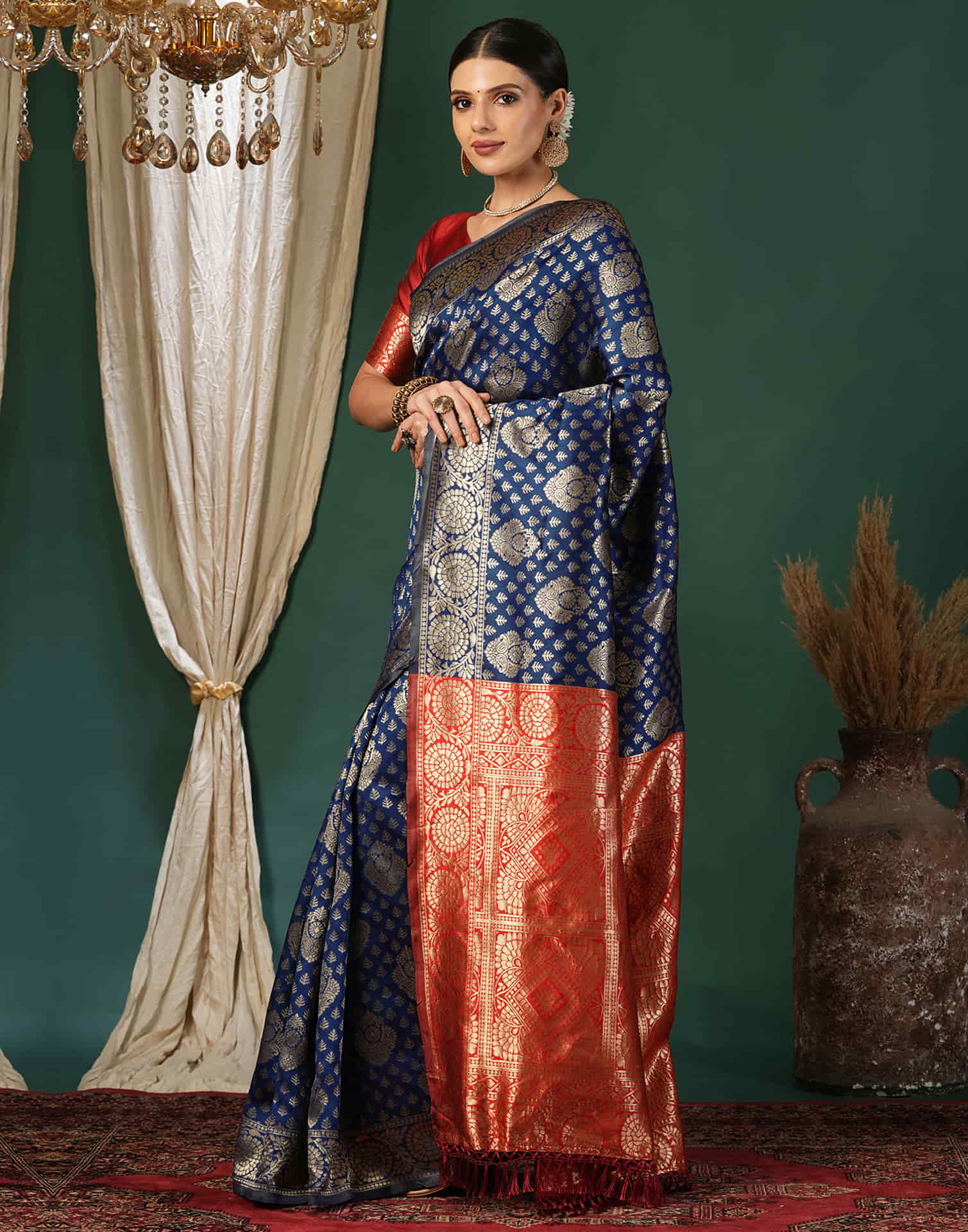 Blue Silk Blend Woven Banarasi Saree