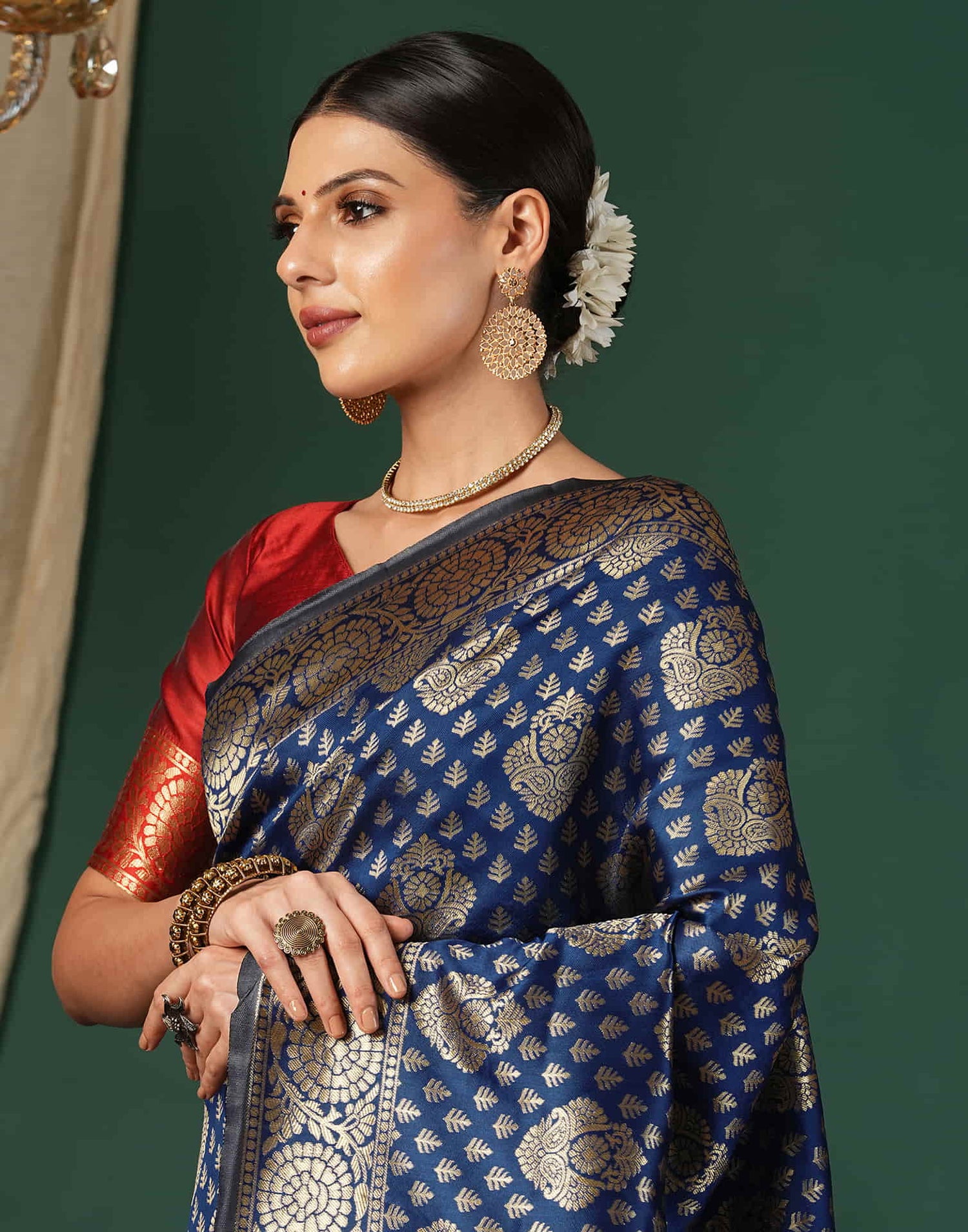 Blue Silk Blend Woven Banarasi Saree