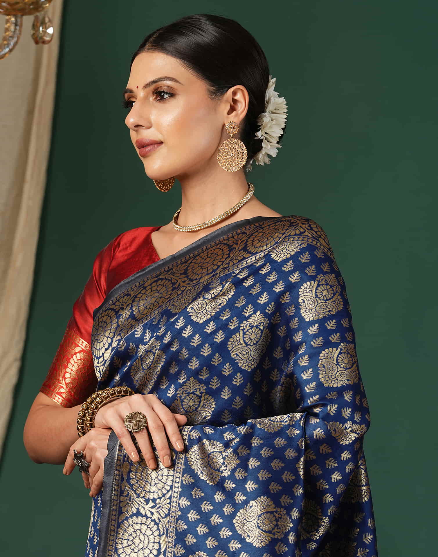 Blue Silk Blend Woven Banarasi Saree