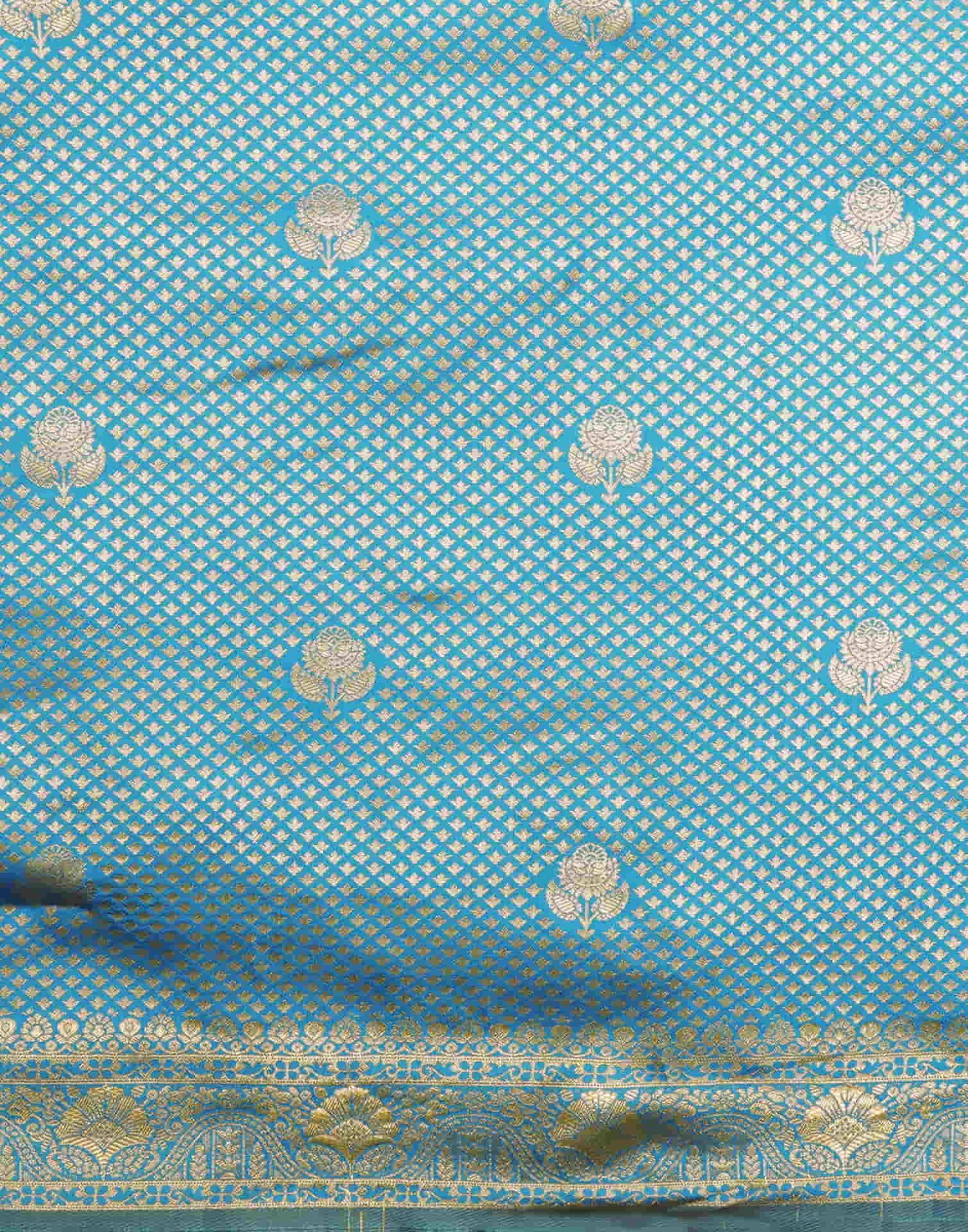 Teal Blue Silk Woven Banarasi Saree