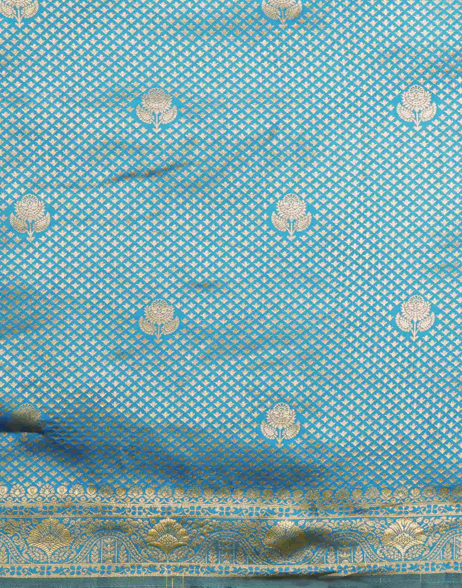 Teal Blue Silk Woven Banarasi Saree