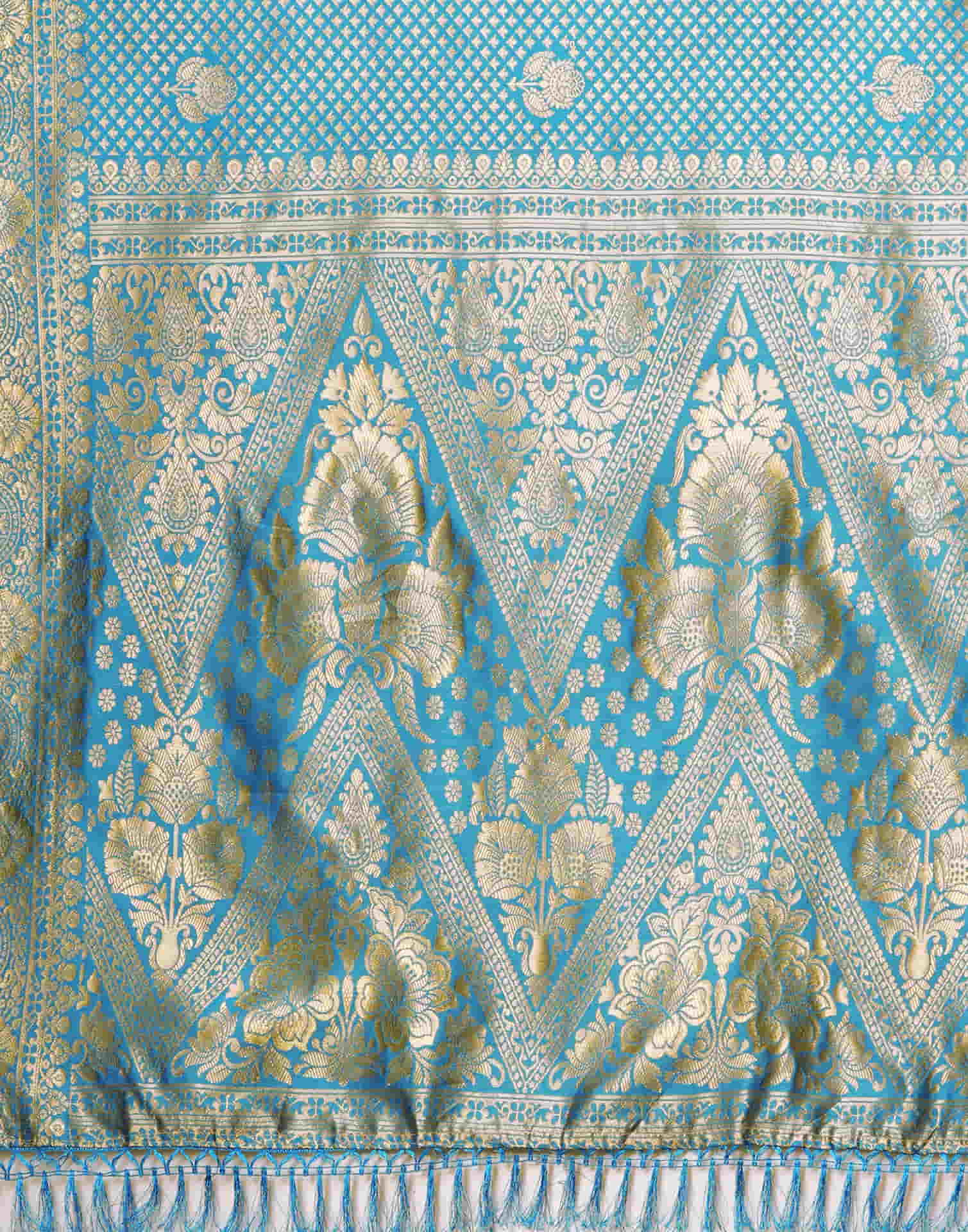 Teal Blue Silk Woven Banarasi Saree