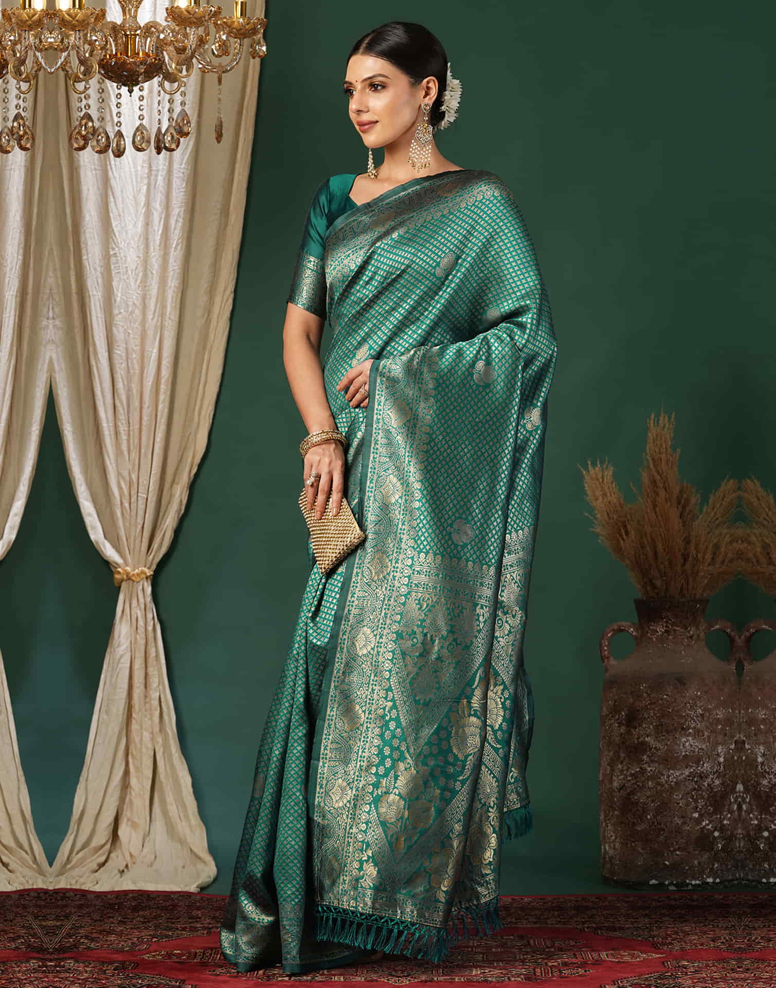 Rama Green Silk Woven Banarasi Saree