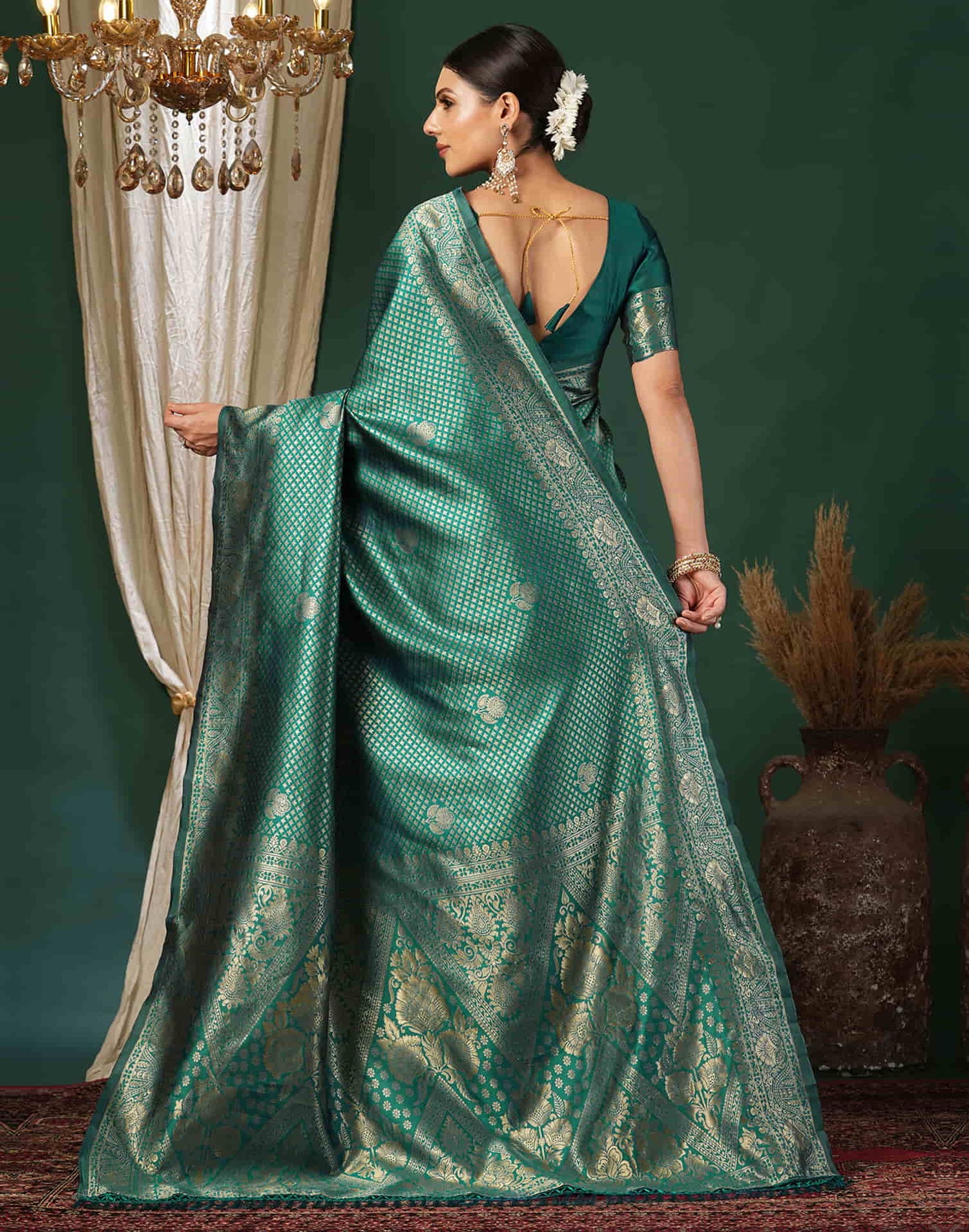 Rama Green Silk Woven Banarasi Saree